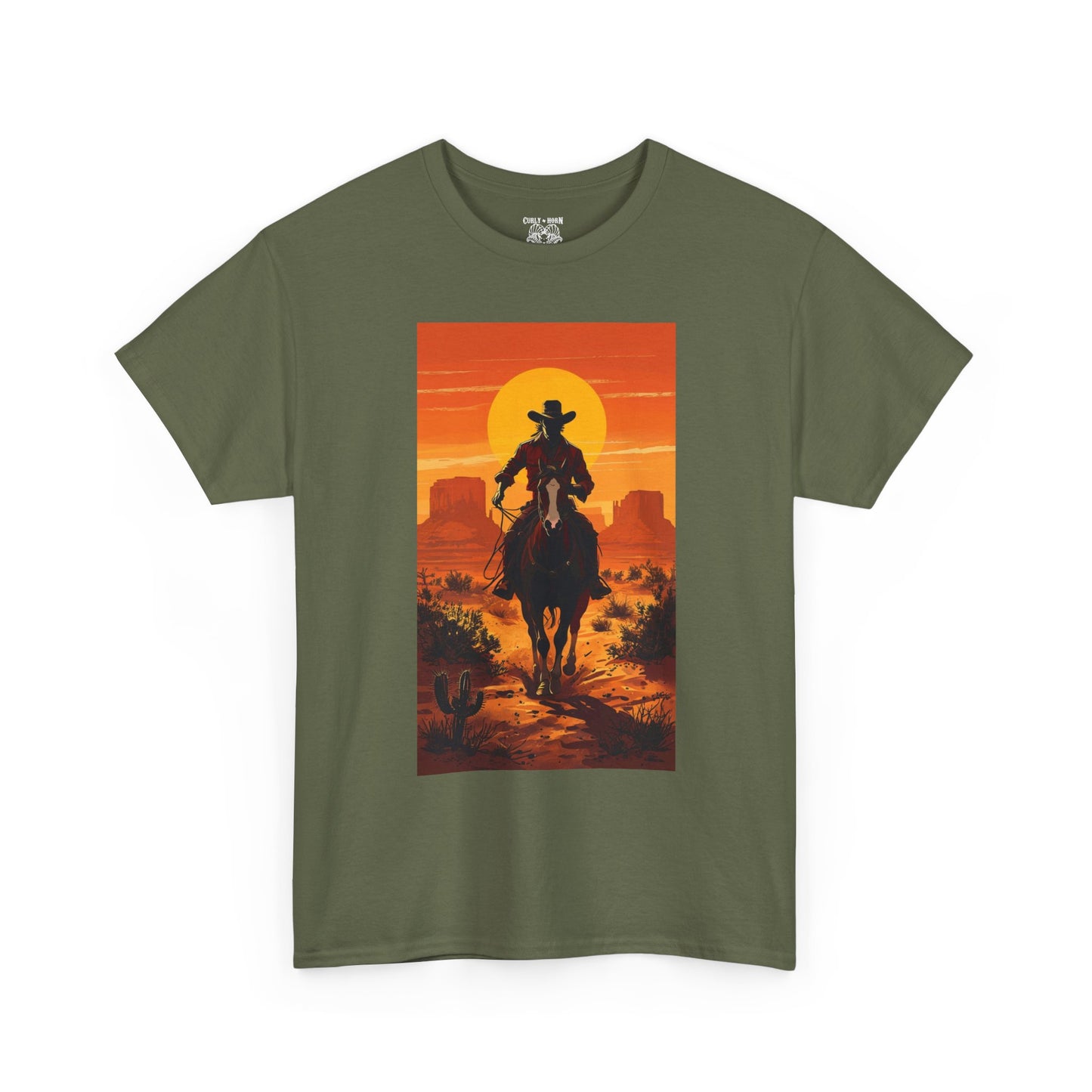 Western Sunset Unisex Heavy Cotton Tee, Cowboy Shirt, Country Music Tee, Gift for Him, Festival Wear, Casual Outfit