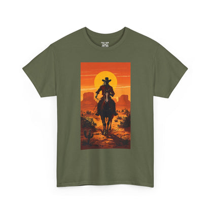 Western Sunset Unisex Heavy Cotton Tee, Cowboy Shirt, Country Music Tee, Gift for Him, Festival Wear, Casual Outfit