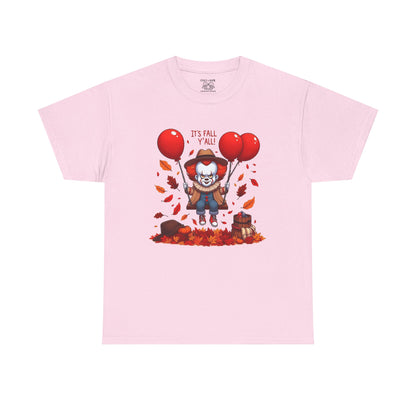 Fall-Themed Pennywise Unisex Heavy Cotton Tee, Autumn Shirt, Halloween Apparel, Seasonal Gift, Cozy Outfit, Fun Fall Fashion