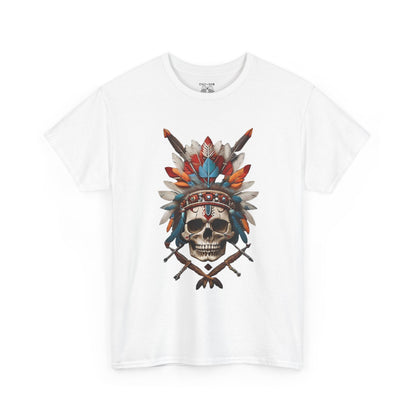 Skull Headdress Unisex Heavy Cotton Tee | Bohemian Style T-Shirt, Festival Wear, Graphic Tee, Gift for Him, Casual Apparel