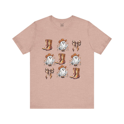 Ghostly Cowboy Tee, Fun Unisex Tee, Halloween Shirt, Country Style Tee, Ghosts and Boots Design, Casual Wear