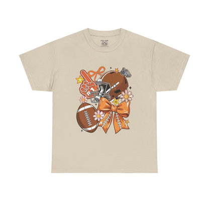 Football Floral Unisex Heavy Cotton Tee, Fall Game Day Shirt, Sports Fan Apparel, Tailgate Outfit, Gift for Her
