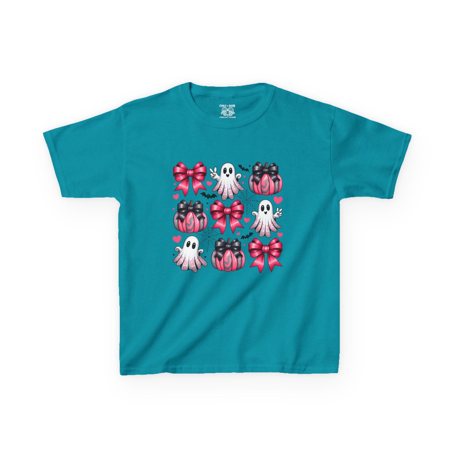 Cute Ghosts & Bows Kids Tee, Halloween Shirt, Gift for Kids, Spooky Season Apparel, Fun Ghost T-Shirt