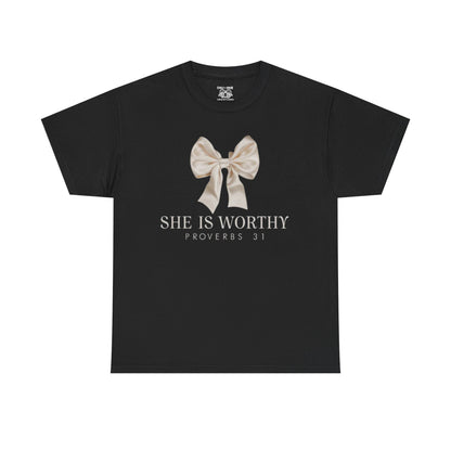 She is Worthy Unisex Cotton Tee - Inspirational Shirt, Faith-Based Apparel, Christian Gift, Casual Wear, Motivational T-Shirt