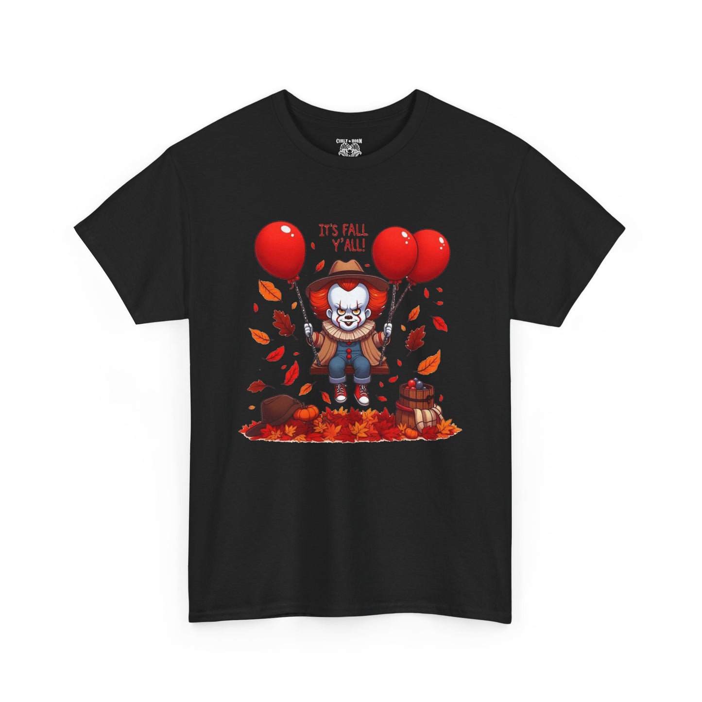 Fall-Themed Pennywise Unisex Heavy Cotton Tee, Autumn Shirt, Halloween Apparel, Seasonal Gift, Cozy Outfit, Fun Fall Fashion