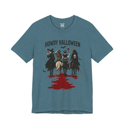 Howdy Halloween Unisex Tee, Spooky Graphic T-Shirt, Fall Festival Shirt, Halloween Costume Top, Casual Fall Wear