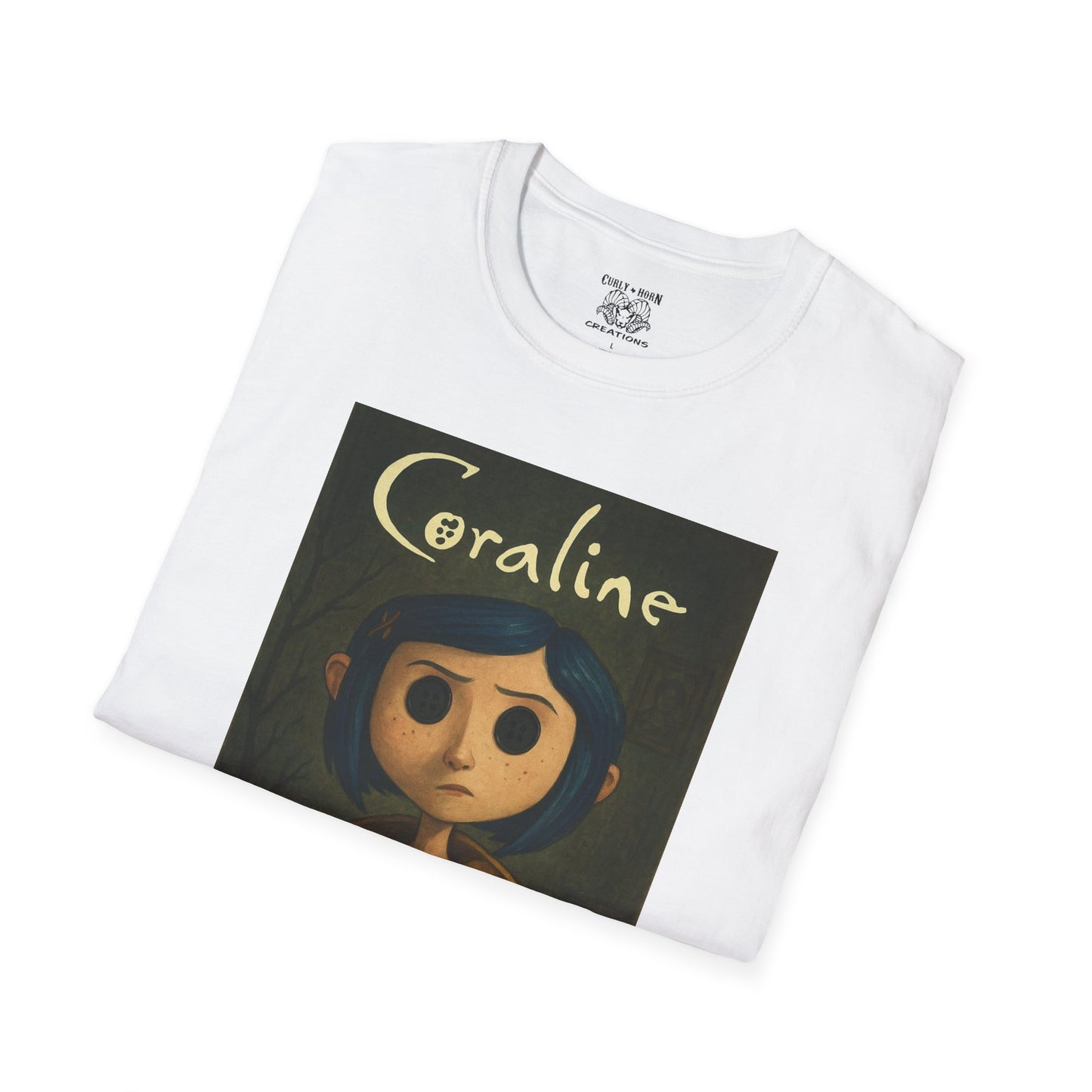 Coraline-Inspired Unisex Softstyle T-Shirt, Cute Graphic Tee, Movie Merch, Unique Gift, Retro Style, Horror Fans, Birthday Present