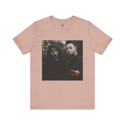 Horror Movie Graphic Tee, Unisex Jersey Short Sleeve Tee, Halloween Costume Shirt, Scary Movie Fan Apparel, Spooky Themed Tee