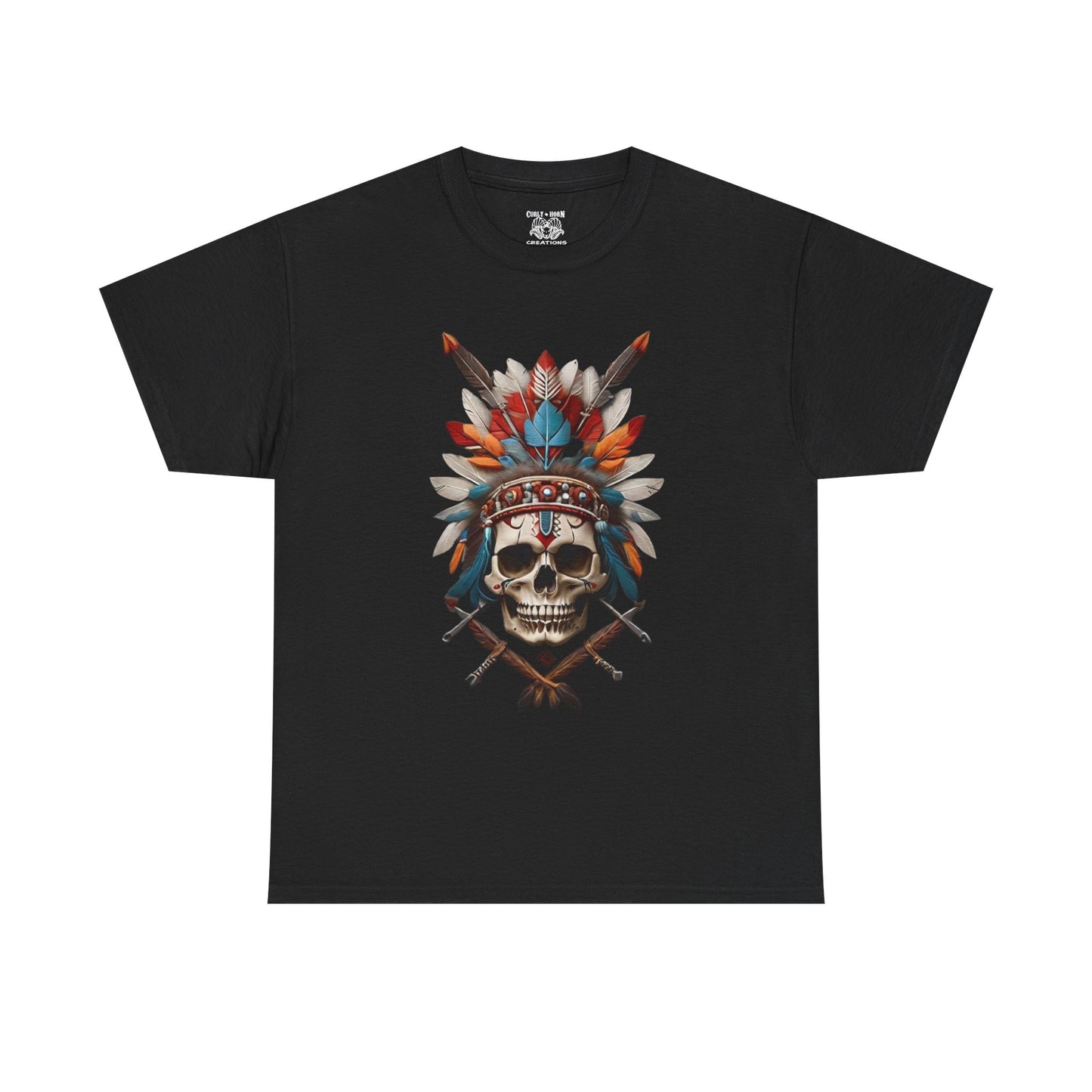 Skull Headdress Unisex Heavy Cotton Tee | Bohemian Style T-Shirt, Festival Wear, Graphic Tee, Gift for Him, Casual Apparel