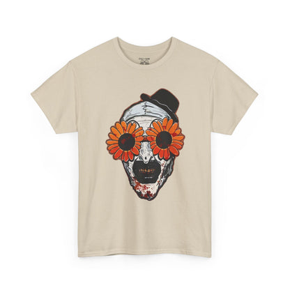 Terrifier Skull Tee with Floral Glasses, Unisex Cotton Shirt, Trendy Graphic T-Shirt, Quirky Casual Wear, Unique Gift for Him or Her