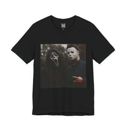 Horror Movie Graphic Tee, Unisex Jersey Short Sleeve Tee, Halloween Costume Shirt, Scary Movie Fan Apparel, Spooky Themed Tee