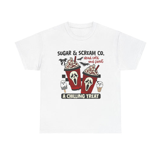 Sugar & Scream Co. Unisex Tee - A Chilling Treat, Halloween T-Shirt, Cute Cafe Shirt, Ghostly Graphic Tee, Sweet Treats Apparel