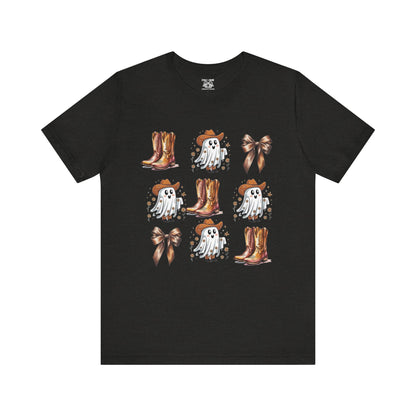 Ghostly Cowboy Tee, Fun Unisex Tee, Halloween Shirt, Country Style Tee, Ghosts and Boots Design, Casual Wear