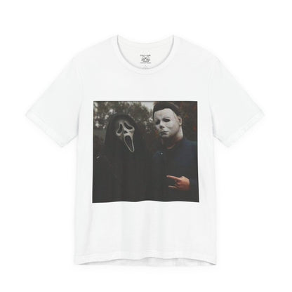Horror Movie Graphic Tee, Unisex Jersey Short Sleeve Tee, Halloween Costume Shirt, Scary Movie Fan Apparel, Spooky Themed Tee