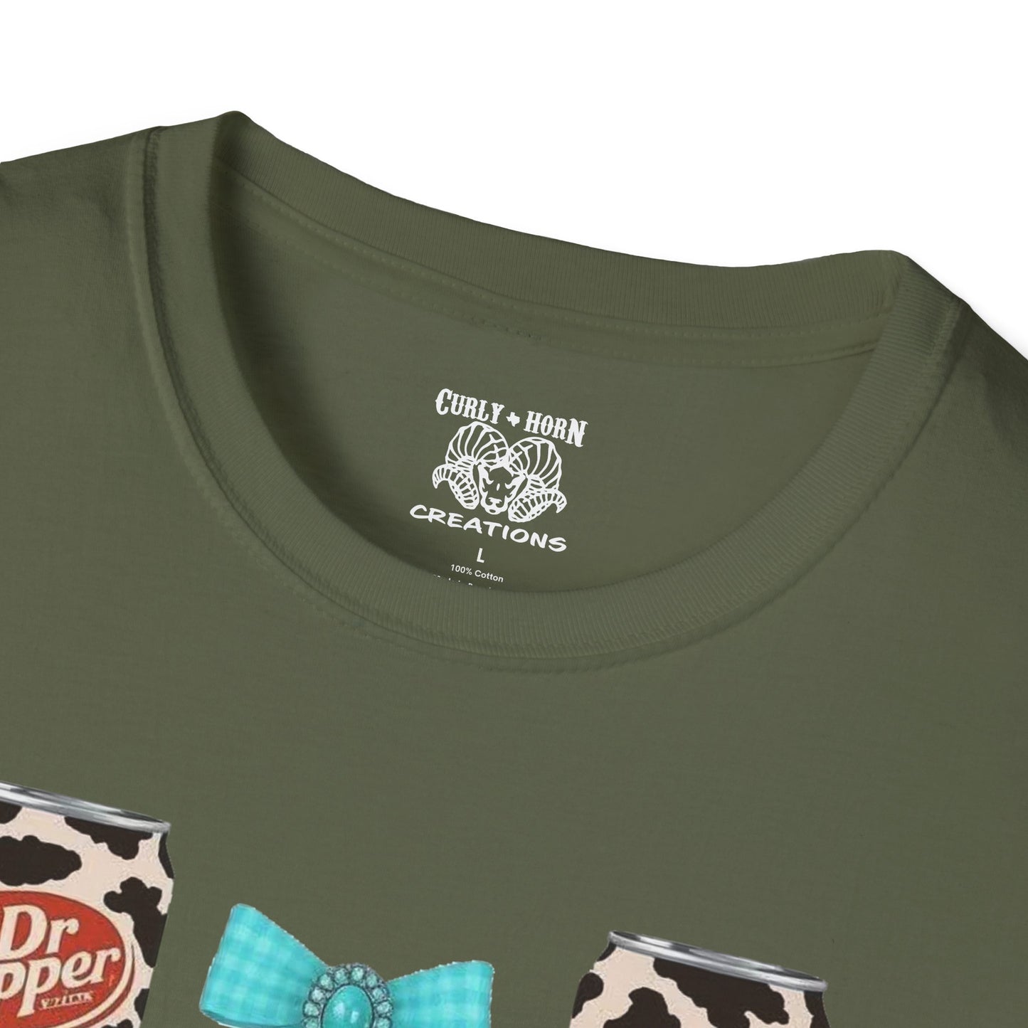 Dr Pepper Tourquoise  Cow Print T-Shirt with Bows, Casual Wear, Gift for Cow Lovers, Farmhouse Decor, Birthday or Holiday Gift