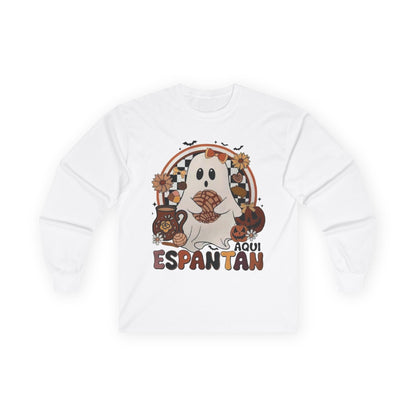 Ghostly Halloween Long Sleeve Tee | Unisex Fall Shirt, Spooky Costume Top, Pumpkin Patch Apparel, Halloween Gift, Cozy Autumn Wear