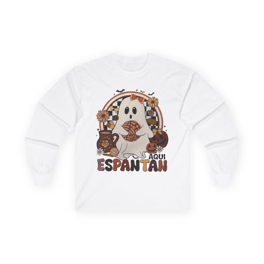 Ghostly Halloween Long Sleeve Tee | Unisex Fall Shirt, Spooky Costume Top, Pumpkin Patch Apparel, Halloween Gift, Cozy Autumn Wear