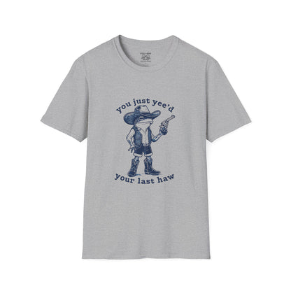 Funny Western Frog Unisex Softstyle T-Shirt with Quirky Quote