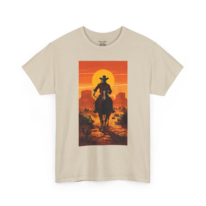 Western Sunset Unisex Heavy Cotton Tee, Cowboy Shirt, Country Music Tee, Gift for Him, Festival Wear, Casual Outfit