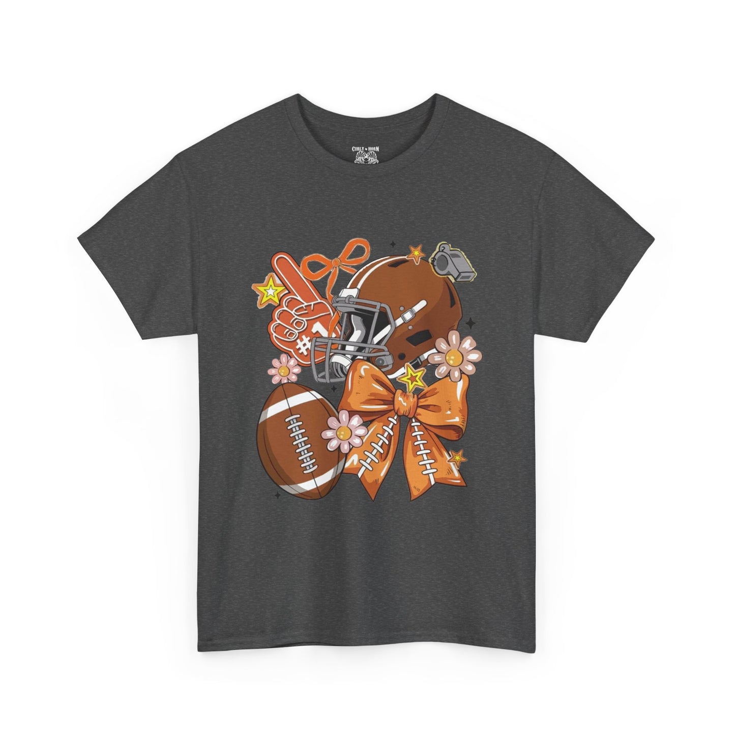 Football Floral Unisex Heavy Cotton Tee, Fall Game Day Shirt, Sports Fan Apparel, Tailgate Outfit, Gift for Her