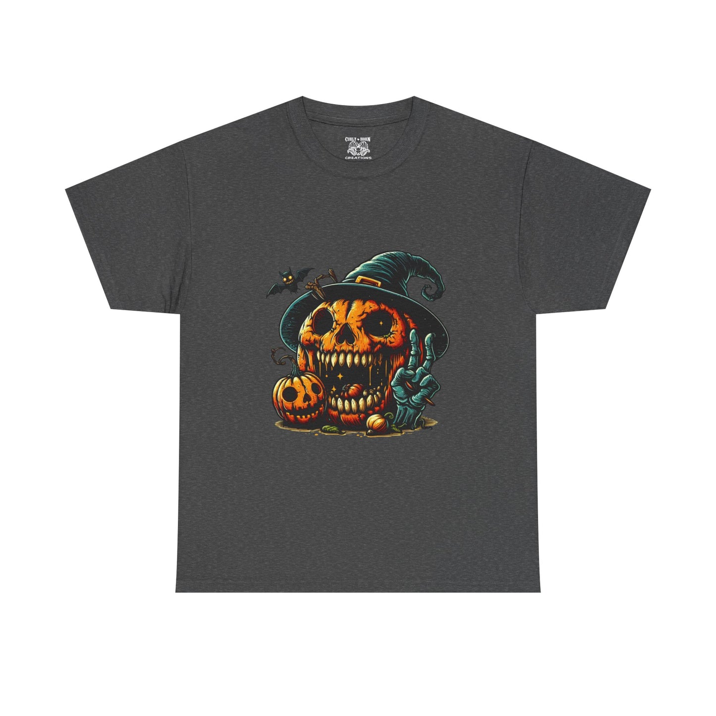 Halloween Skull Pumpkin Unisex Heavy Cotton Tee, Spooky Tee, Pumpkin T-Shirt, Halloween Costume Shirt, Fall Apparel, Gift for Halloween