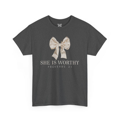 She is Worthy Unisex Cotton Tee - Inspirational Shirt, Faith-Based Apparel, Christian Gift, Casual Wear, Motivational T-Shirt