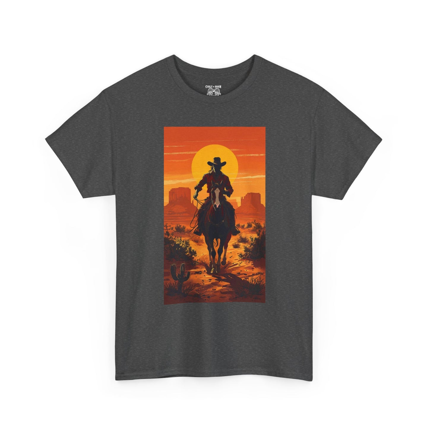 Western Sunset Unisex Heavy Cotton Tee, Cowboy Shirt, Country Music Tee, Gift for Him, Festival Wear, Casual Outfit