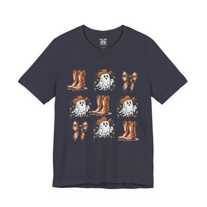 Ghostly Cowboy Tee, Fun Unisex Tee, Halloween Shirt, Country Style Tee, Ghosts and Boots Design, Casual Wear
