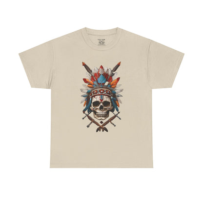 Skull Headdress Unisex Heavy Cotton Tee | Bohemian Style T-Shirt, Festival Wear, Graphic Tee, Gift for Him, Casual Apparel