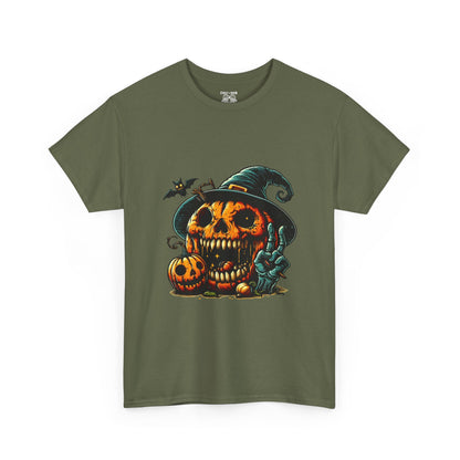 Halloween Skull Pumpkin Unisex Heavy Cotton Tee, Spooky Tee, Pumpkin T-Shirt, Halloween Costume Shirt, Fall Apparel, Gift for Halloween