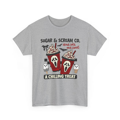 Sugar & Scream Co. Unisex Tee - A Chilling Treat, Halloween T-Shirt, Cute Cafe Shirt, Ghostly Graphic Tee, Sweet Treats Apparel