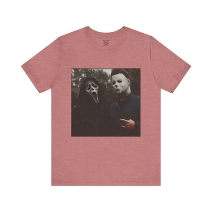 Horror Movie Graphic Tee, Unisex Jersey Short Sleeve Tee, Halloween Costume Shirt, Scary Movie Fan Apparel, Spooky Themed Tee