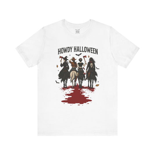 Howdy Halloween Unisex Tee, Spooky Graphic T-Shirt, Fall Festival Shirt, Halloween Costume Top, Casual Fall Wear