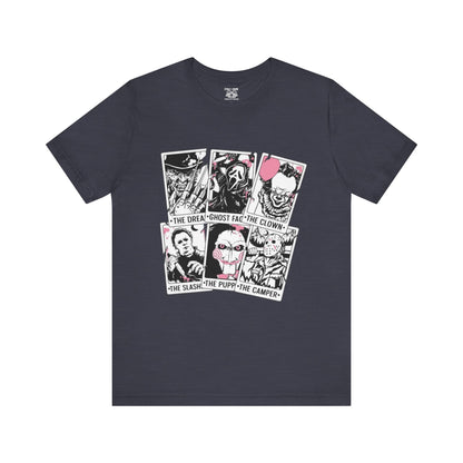 Horror Vibes Graphic Tee, Unisex Short Sleeve Shirt, Perfect for Halloween, Movie Night, Gift for Horror Fans, Casual Wear