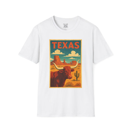 Texas Vintage Wildlife T-Shirt | Unisex Softstyle Tee, Southwest Style Shirt, Nature Lover Gift, Western Decor Tee, Travel Souvenir Tee