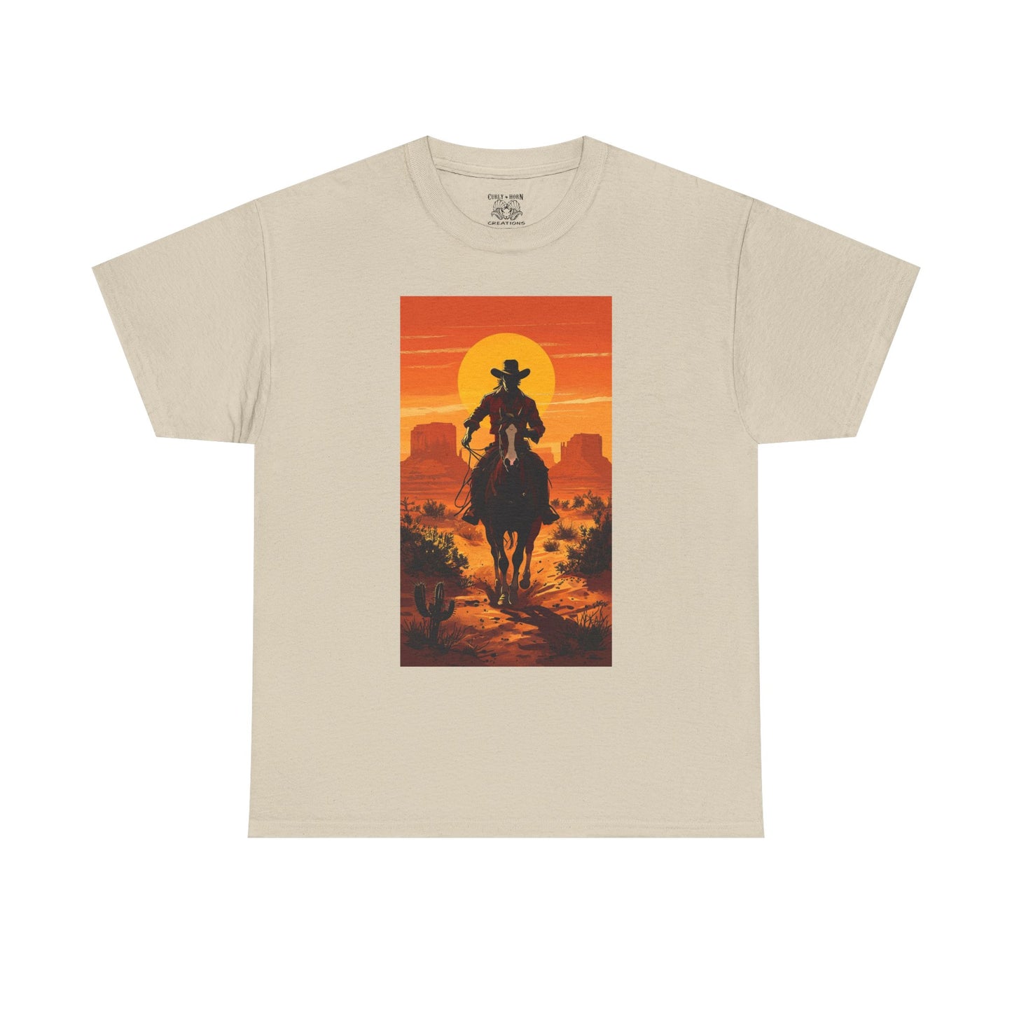 Western Sunset Unisex Heavy Cotton Tee, Cowboy Shirt, Country Music Tee, Gift for Him, Festival Wear, Casual Outfit