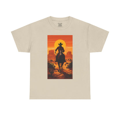 Western Sunset Unisex Heavy Cotton Tee, Cowboy Shirt, Country Music Tee, Gift for Him, Festival Wear, Casual Outfit