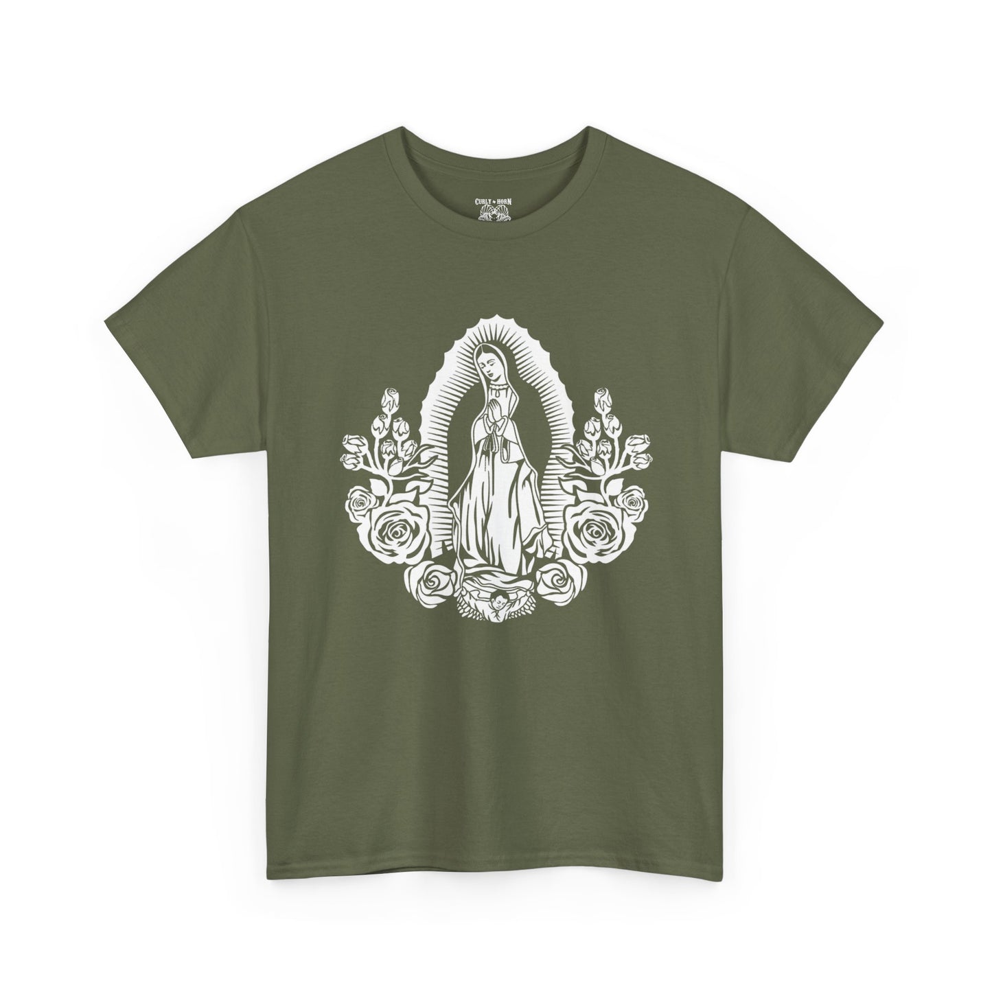 Religious Virgen De Guadalupe Tee, Unisex Heavy Cotton Tee, Vintage Spiritual Shirt, Casual Faith Apparel, Everyday Wear