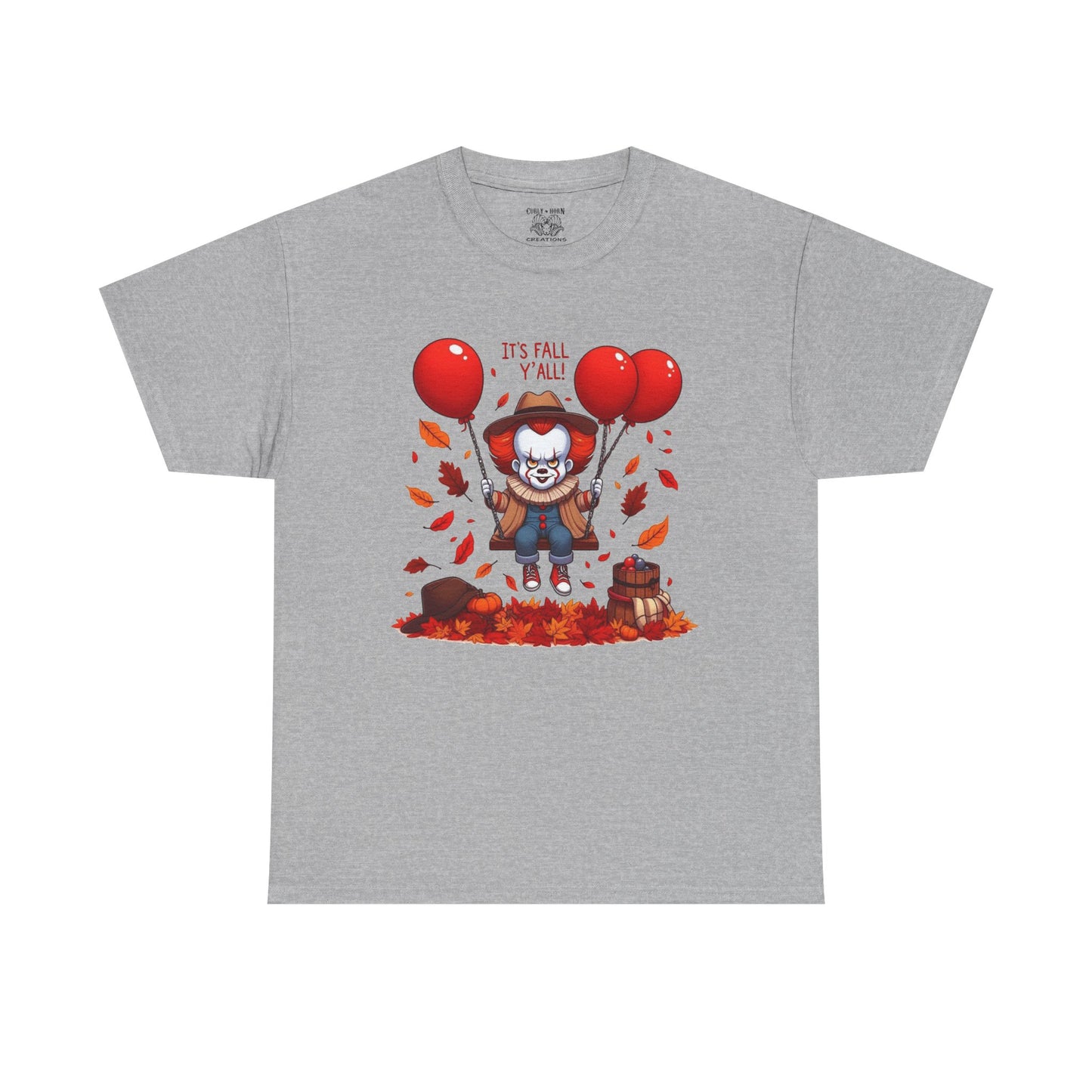 Fall-Themed Pennywise Unisex Heavy Cotton Tee, Autumn Shirt, Halloween Apparel, Seasonal Gift, Cozy Outfit, Fun Fall Fashion