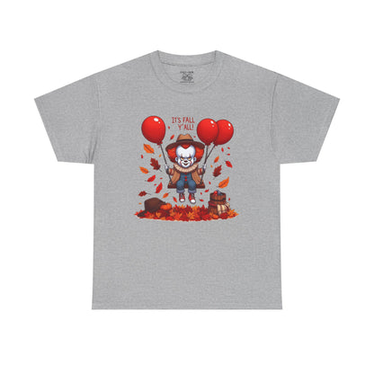 Fall-Themed Pennywise Unisex Heavy Cotton Tee, Autumn Shirt, Halloween Apparel, Seasonal Gift, Cozy Outfit, Fun Fall Fashion