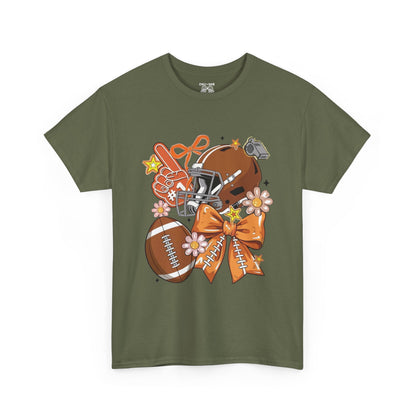 Football Floral Unisex Heavy Cotton Tee, Fall Game Day Shirt, Sports Fan Apparel, Tailgate Outfit, Gift for Her