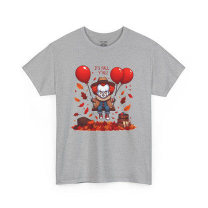 Fall-Themed Pennywise Unisex Heavy Cotton Tee, Autumn Shirt, Halloween Apparel, Seasonal Gift, Cozy Outfit, Fun Fall Fashion