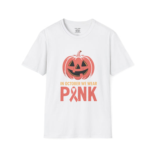 Halloween Awareness T-Shirt | In October We Wear Pink | Unisex Softstyle Tee for Breast Cancer Awareness, Holiday Gift, Spooky Season