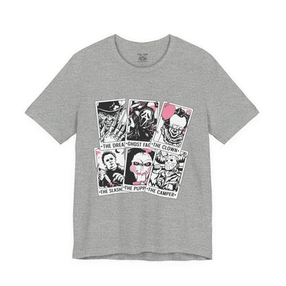 Horror Vibes Graphic Tee, Unisex Short Sleeve Shirt, Perfect for Halloween, Movie Night, Gift for Horror Fans, Casual Wear
