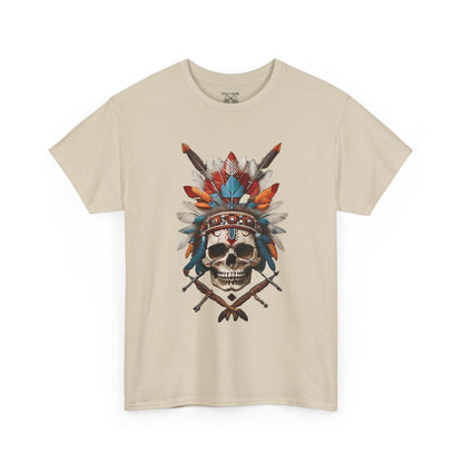 Skull Headdress Unisex Heavy Cotton Tee | Bohemian Style T-Shirt, Festival Wear, Graphic Tee, Gift for Him, Casual Apparel