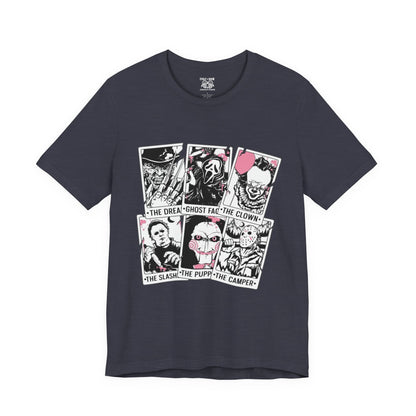 Horror Vibes Graphic Tee, Unisex Short Sleeve Shirt, Perfect for Halloween, Movie Night, Gift for Horror Fans, Casual Wear