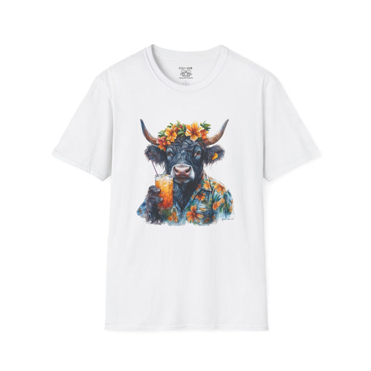 Tropical Cow T-Shirt, Summer Vibe Tee, Fun Graphic Shirt, Unisex Casual Wear, Perfect for Beach Parties, Gift for Cow Lovers