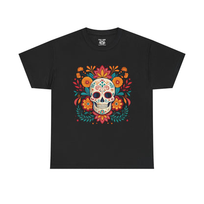 Colorful Skull Floral Tee, Day of the Dead Shirt, Unisex Graphic Tee, Casual Wear, Gift for Halloween, Festival Attire