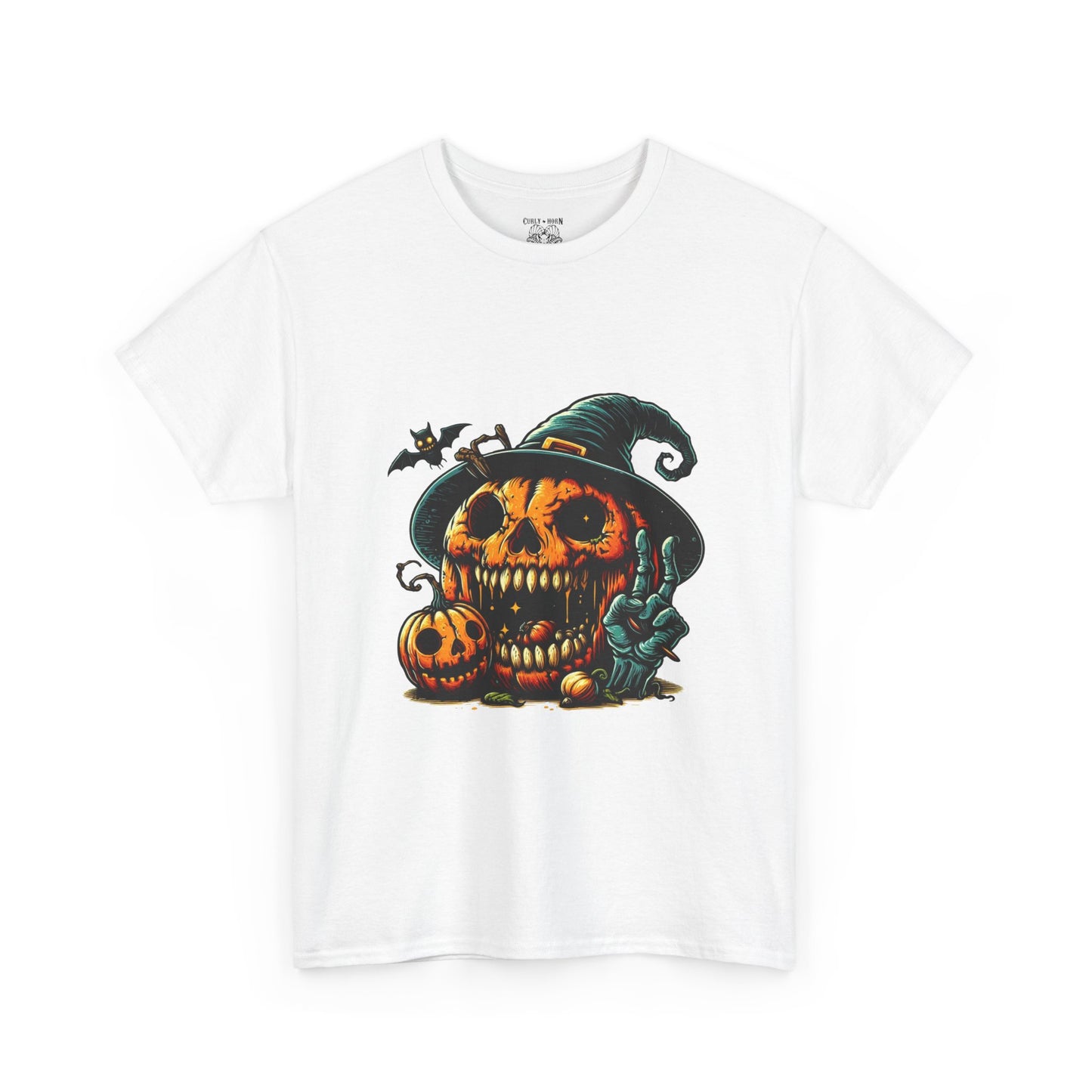 Halloween Skull Pumpkin Unisex Heavy Cotton Tee, Spooky Tee, Pumpkin T-Shirt, Halloween Costume Shirt, Fall Apparel, Gift for Halloween