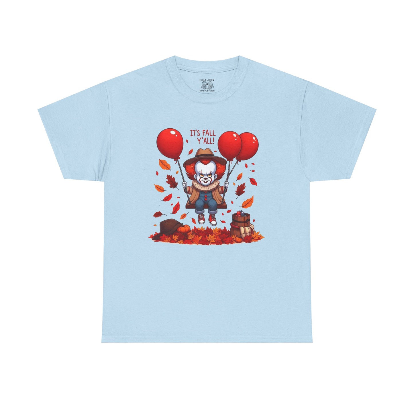 Fall-Themed Pennywise Unisex Heavy Cotton Tee, Autumn Shirt, Halloween Apparel, Seasonal Gift, Cozy Outfit, Fun Fall Fashion